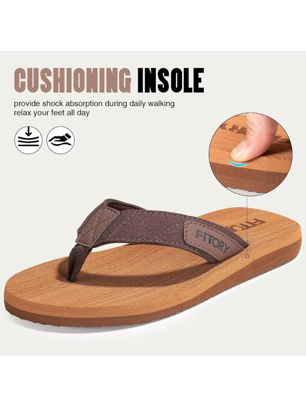 Men's Khaki Flat Thongs Solid Comfort Split Toe Rubber Flip Flop Slipper Shoes